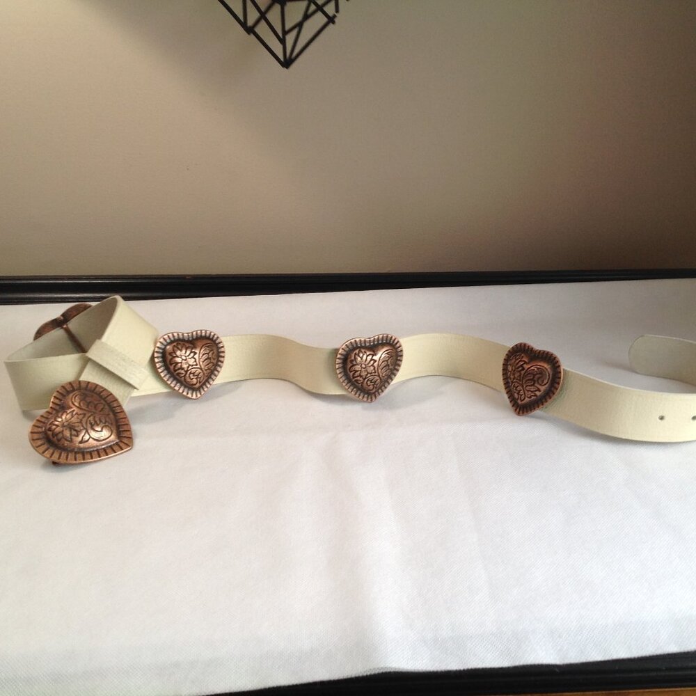 Vintage Betsey Johnson Heart Charm Leather Belt & Heart Buckle L BB217